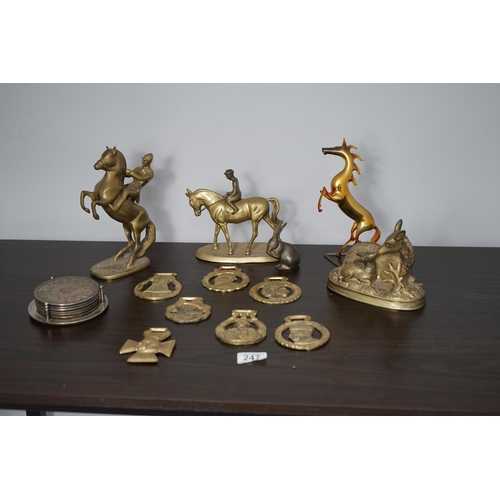 247 - Good Lot of Mostly Horse Related Brass Items incl. Figures