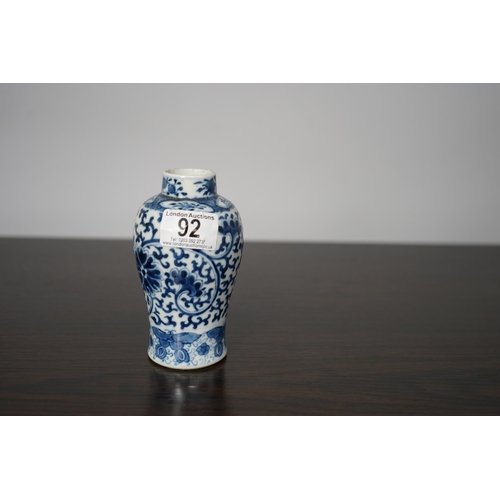 92 - 15cm Chinese Blue and White Baluster Vase with 4 Character Kangxi Mark