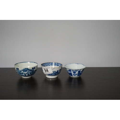 94 - Group of 3 Chinese 18th Century Blue and White Tea Bowls