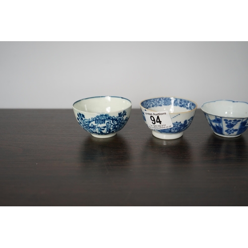 94 - Group of 3 Chinese 18th Century Blue and White Tea Bowls