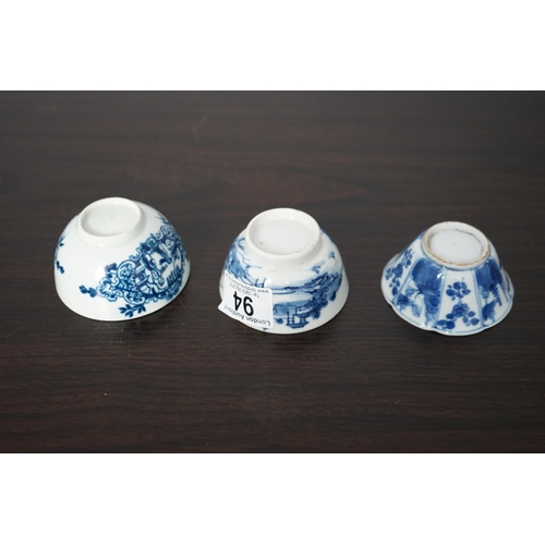 94 - Group of 3 Chinese 18th Century Blue and White Tea Bowls