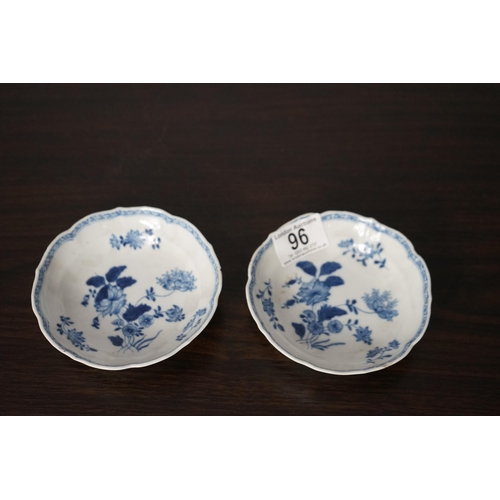 96 - Pair of Chinese Kangxi Blue & White 12cm Tea Saucers