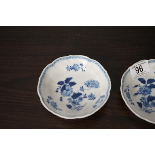 96 - Pair of Chinese Kangxi Blue & White 12cm Tea Saucers