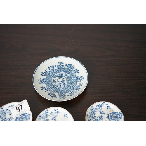 97 - Lot of 3 Small 18th Century Blue and White Dishes (8cm) plus 1 Larger (10cm) af