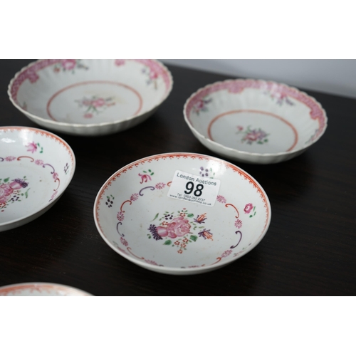 98 - A Pair of Chinese Famille Rose Qianlong 12cm Tea Saucers, another matching set of saucers (16cm &13c... 