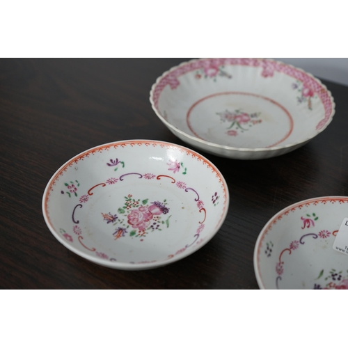 98 - A Pair of Chinese Famille Rose Qianlong 12cm Tea Saucers, another matching set of saucers (16cm &13c... 