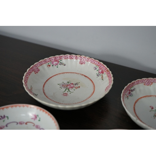 98 - A Pair of Chinese Famille Rose Qianlong 12cm Tea Saucers, another matching set of saucers (16cm &13c... 