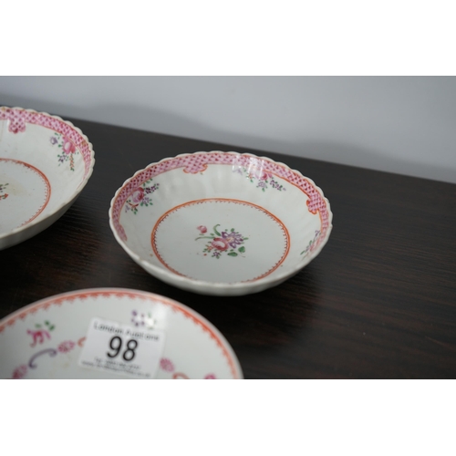 98 - A Pair of Chinese Famille Rose Qianlong 12cm Tea Saucers, another matching set of saucers (16cm &13c... 