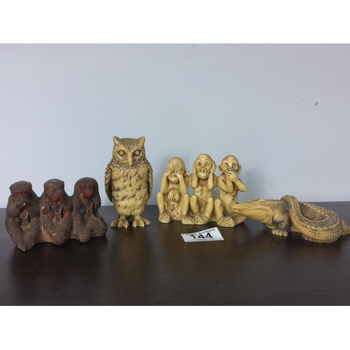 144 - 3 Resin Figurines plus Japanese 3 Wise Monkeys