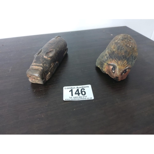 146 - Small Hand Carved Chinese Pig & a Hedgehog