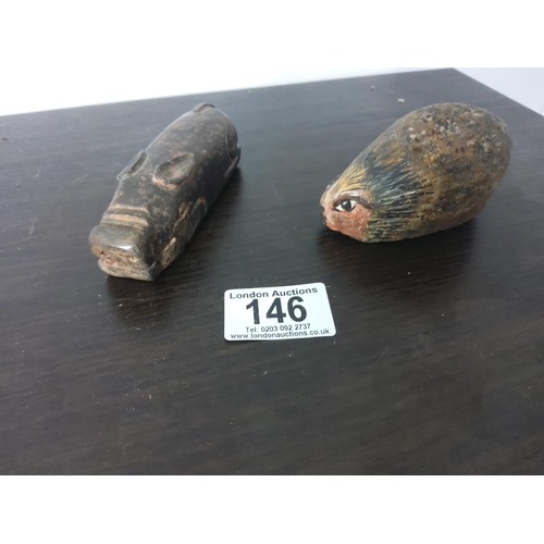 146 - Small Hand Carved Chinese Pig & a Hedgehog