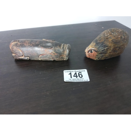 146 - Small Hand Carved Chinese Pig & a Hedgehog