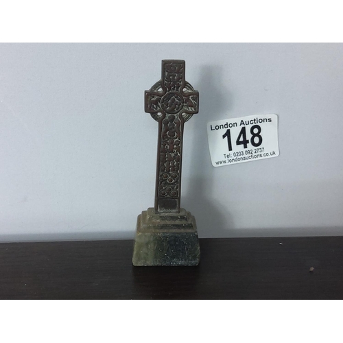 148 - Small Bronze Cross on a Marble Base