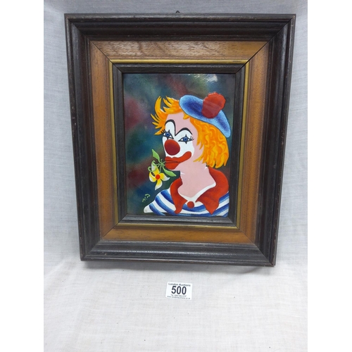 500 - Enameled Clown Picture 31cm x 36cm