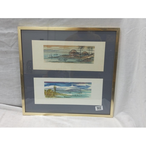 502 - Pair of Framed Watercolors -Sea of Galilee