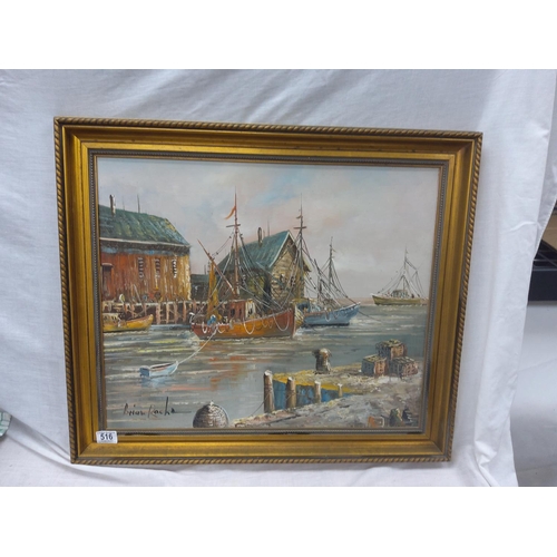 516 - Oil on Canvas-Brian Rocha-Harbor Scene