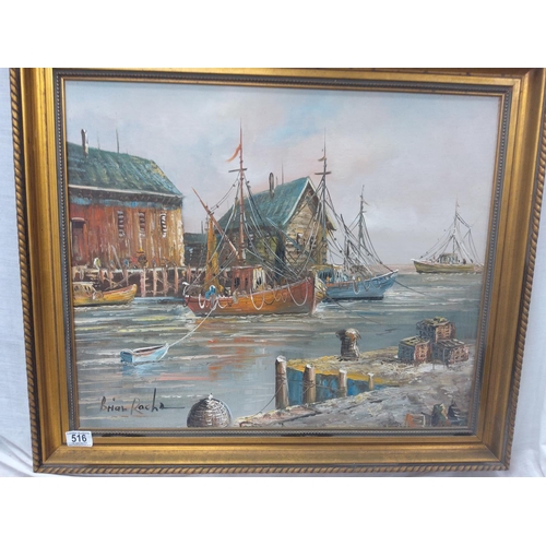 516 - Oil on Canvas-Brian Rocha-Harbor Scene