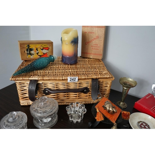 242 - Wicker Picnic Basket Containing Various Bric a Brac