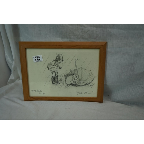 223 - Framed Winnie the Pooh Illustration Scene