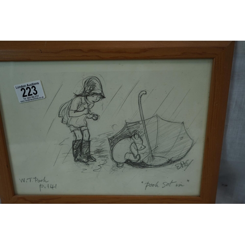 223 - Framed Winnie the Pooh Illustration Scene