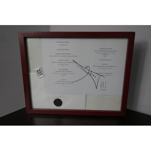 231 - Framed Signed Heston Blumenthal Menu