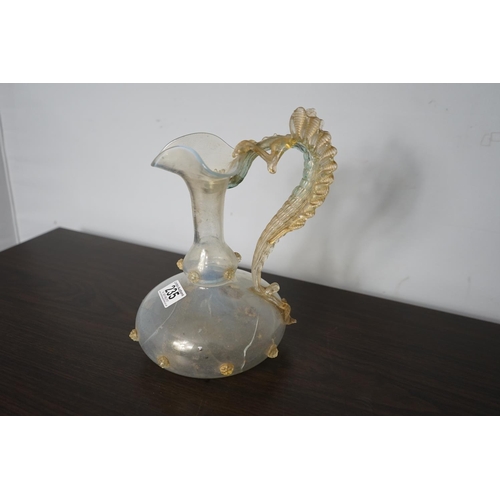 235 - Late 19th Century/Early 20th Century 26cm Venetian Glass Dragon Jug (Murano/Salviati) (AS FOUND)