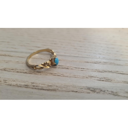 466 - Gold Turquoise Ring Size N (Tests as 14 K) 2.2g