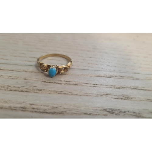 466 - Gold Turquoise Ring Size N (Tests as 14 K) 2.2g