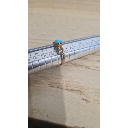 466 - Gold Turquoise Ring Size N (Tests as 14 K) 2.2g