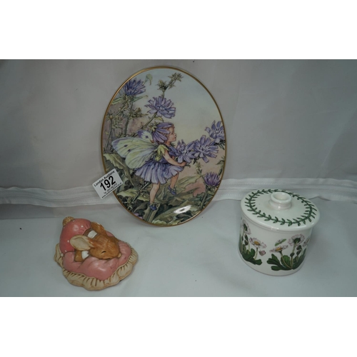 192 - Royal Worcester Flower Fairy Dish, a Botanic Garden Pot and a Pendelfin Figure