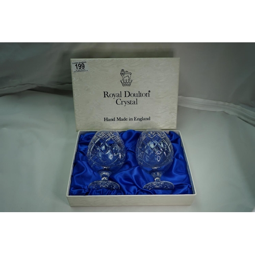 199 - 2 Boxed Royal Doulton Crystal Brandy Glasses