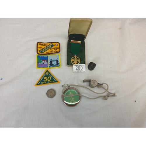 200 - Assorted Boy Scout Collectables incl. Badge, Woggle, Coin etc