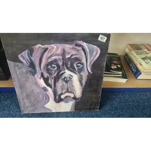 421 - Oil on Canvas Painting of a Boxer Dog 50cm x 50cm