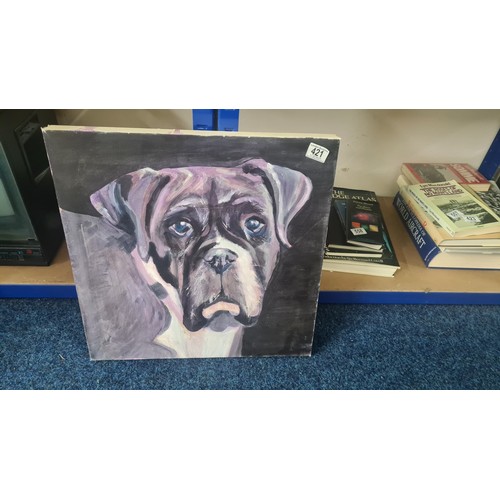 421 - Oil on Canvas Painting of a Boxer Dog 50cm x 50cm