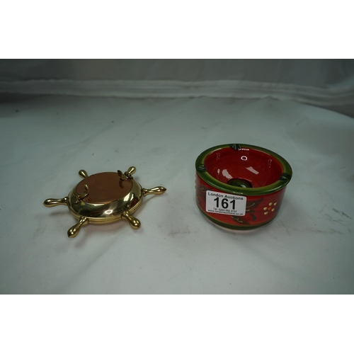 161 - Ships Wheel Style Brass Ashtray and another mid century ashtray