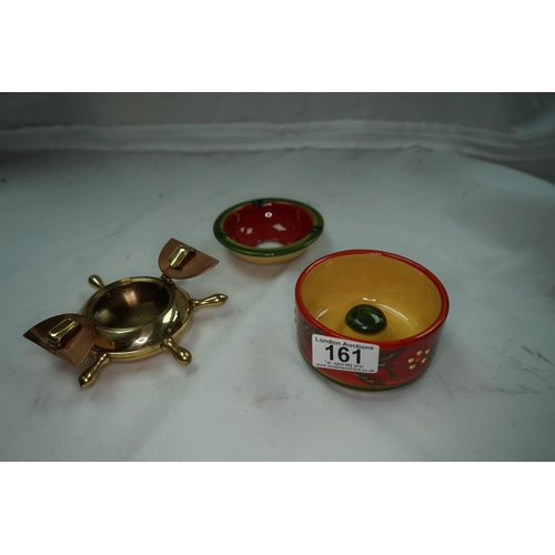 161 - Ships Wheel Style Brass Ashtray and another mid century ashtray