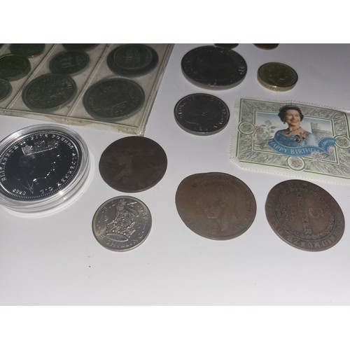 35 - Selection of old coins etc including RAF £5 coin