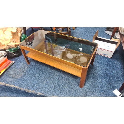 5 - Mid Century Smoked Glass and Teak Coffee Table