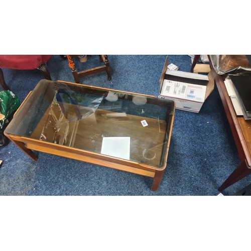 5 - Mid Century Smoked Glass and Teak Coffee Table