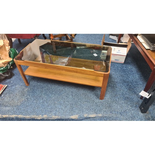 5 - Mid Century Smoked Glass and Teak Coffee Table