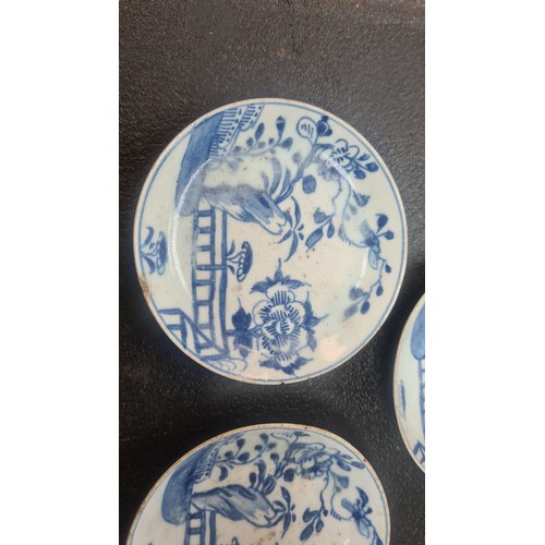 97 - Lot of 3 Small 18th Century Blue and White Dishes (8cm) plus 1 Larger (10cm) af