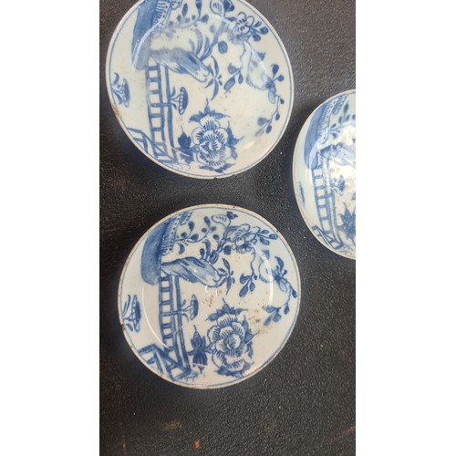 97 - Lot of 3 Small 18th Century Blue and White Dishes (8cm) plus 1 Larger (10cm) af