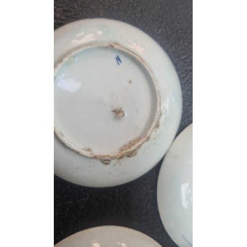 97 - Lot of 3 Small 18th Century Blue and White Dishes (8cm) plus 1 Larger (10cm) af