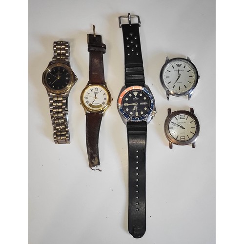 2 - Selection of A/F men's wristwatches including Seiko Pepsi watch, Emporio Armani and other watches