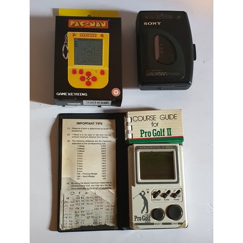 4 - Vintage Sony Walkman, a old handheld electronic game plus a boxed new electronic game.