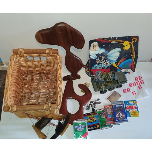 36 - Basket containing qty of vintage baseball card packs, toys and other vintage items etc.