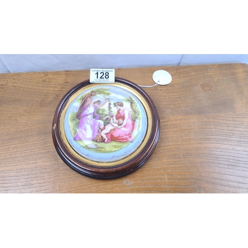 128 - A Framed Continental Porcelain Plaque After Angelica Kauffman