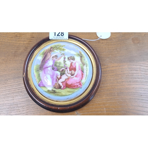 128 - A Framed Continental Porcelain Plaque After Angelica Kauffman