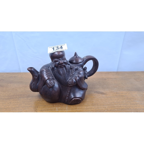 134 - Clay Chinese Wise Man Teapot with Mark to Base