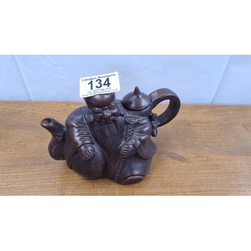 134 - Clay Chinese Wise Man Teapot with Mark to Base